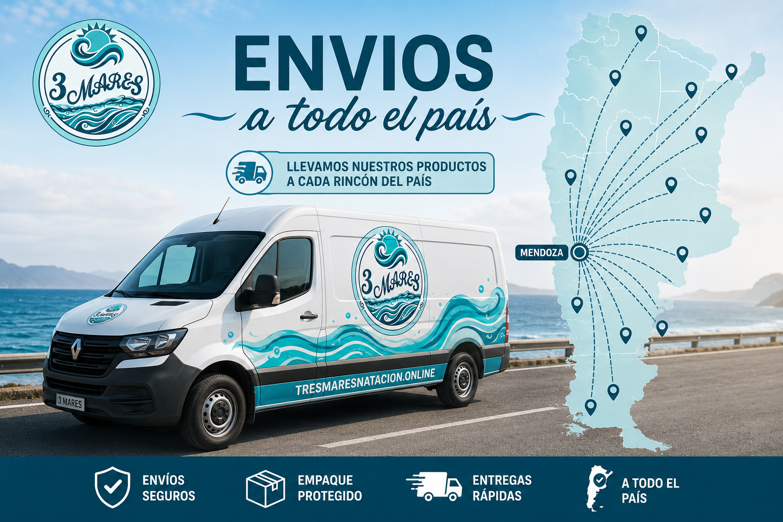 Tres Mares Natación realiza envíos de productos de natación a todo el país desde Mendoza